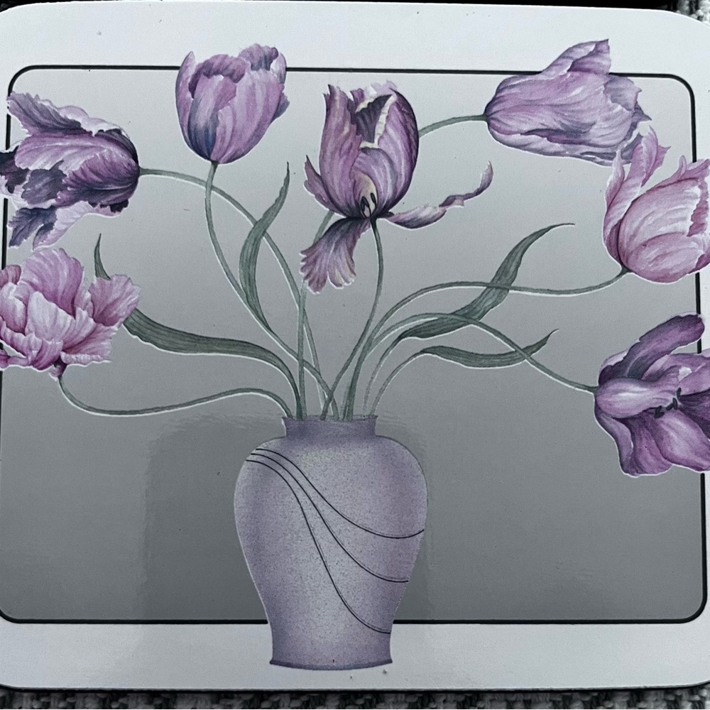 Vintage Jason Coasters Set of 6 Purple Flowers In Vase